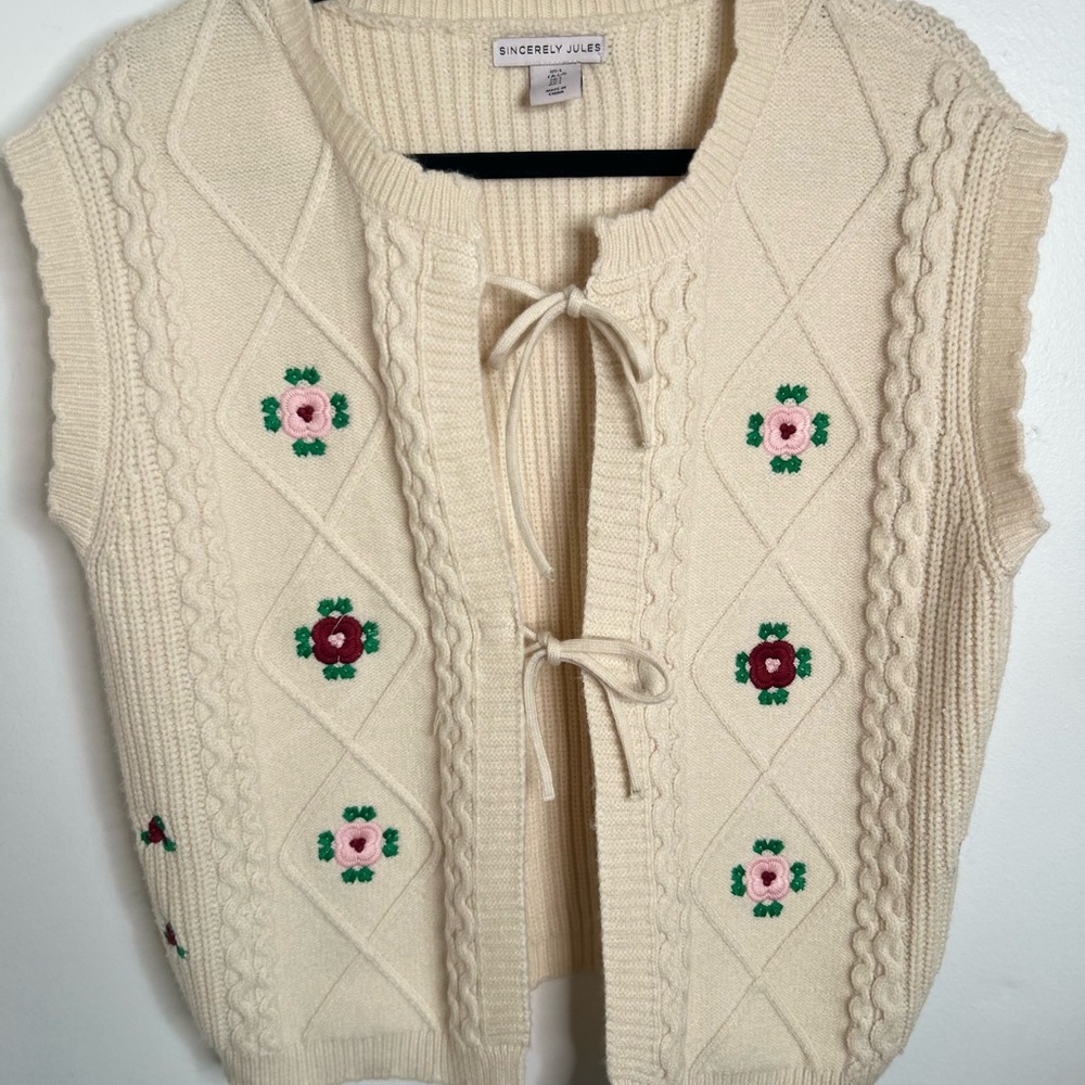 Sincerely Jules Ivory Floral Knit Cardigan